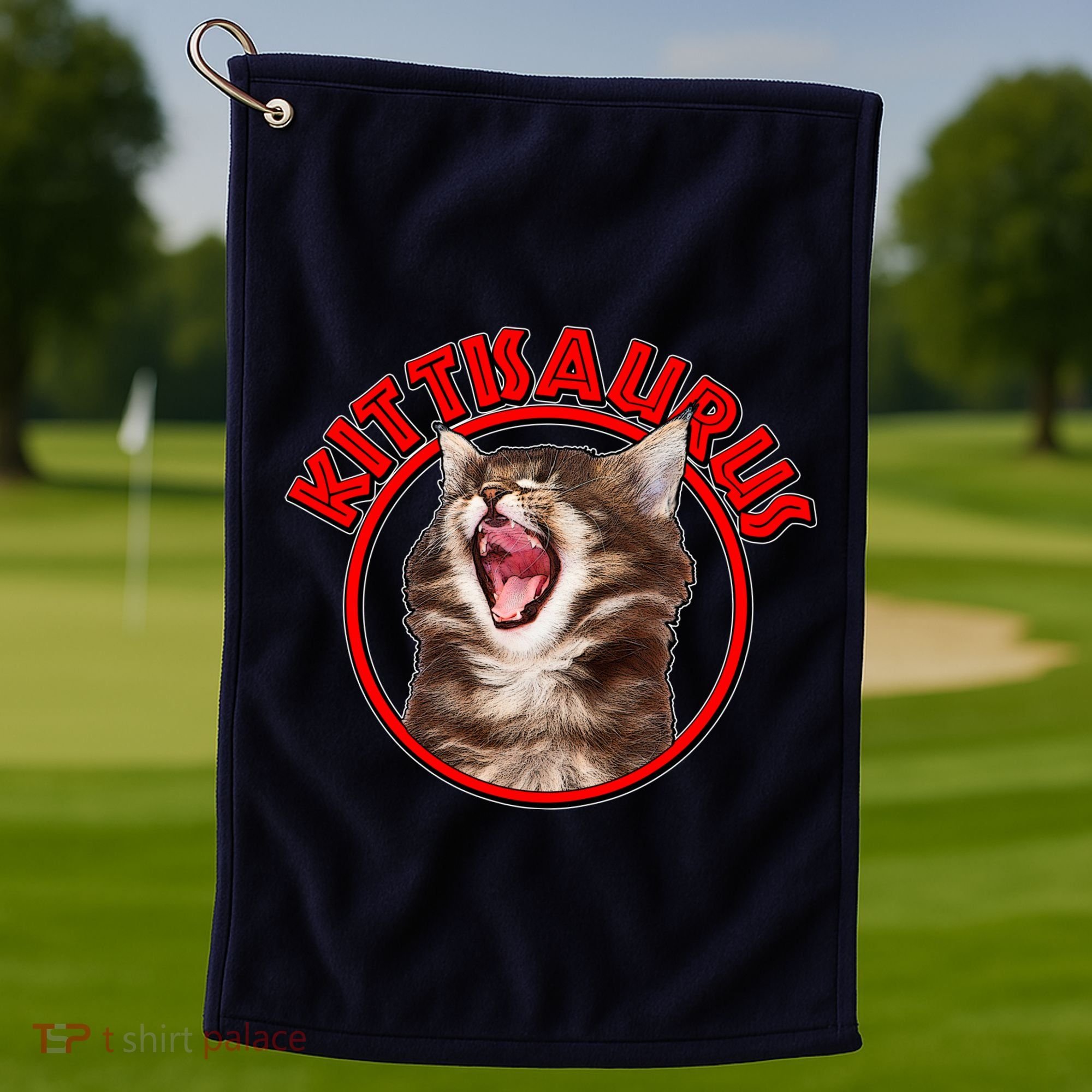 Funny Kittisaurus  Golf Towel