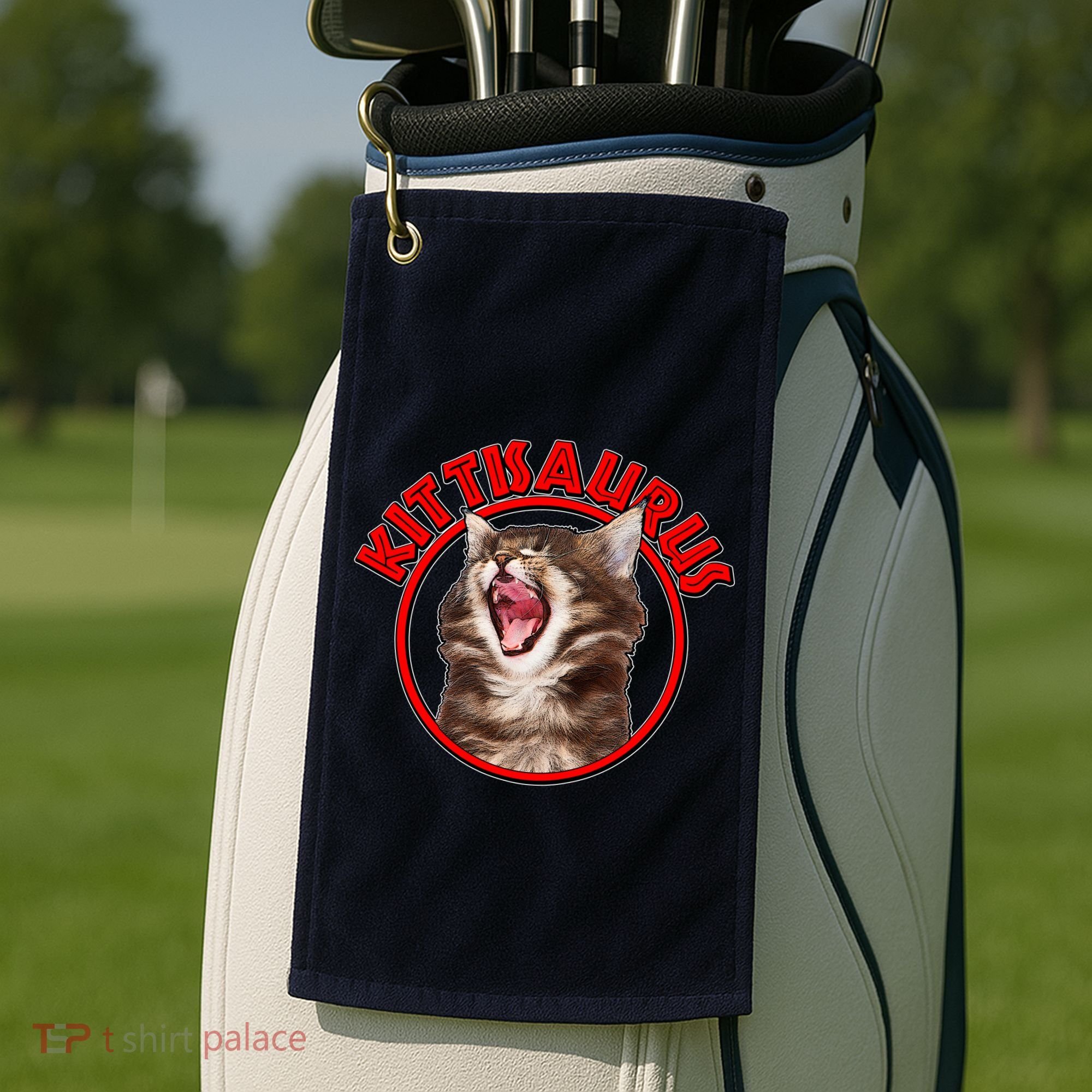 Funny Kittisaurus  Golf Towel
