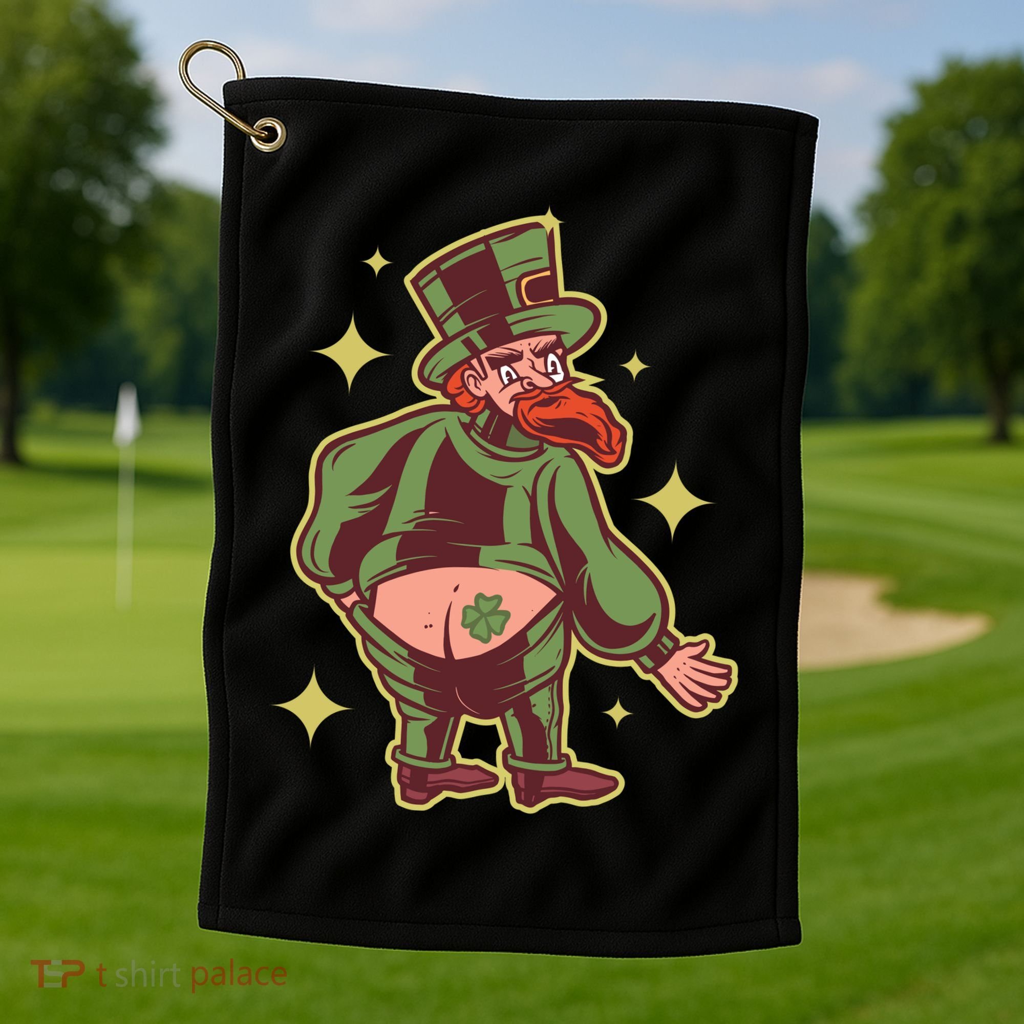 Funny Leprechaun Tattoo Golf Towel