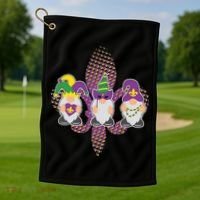 Funny Mardi Gras Gnomes Golf Towel thumb 1