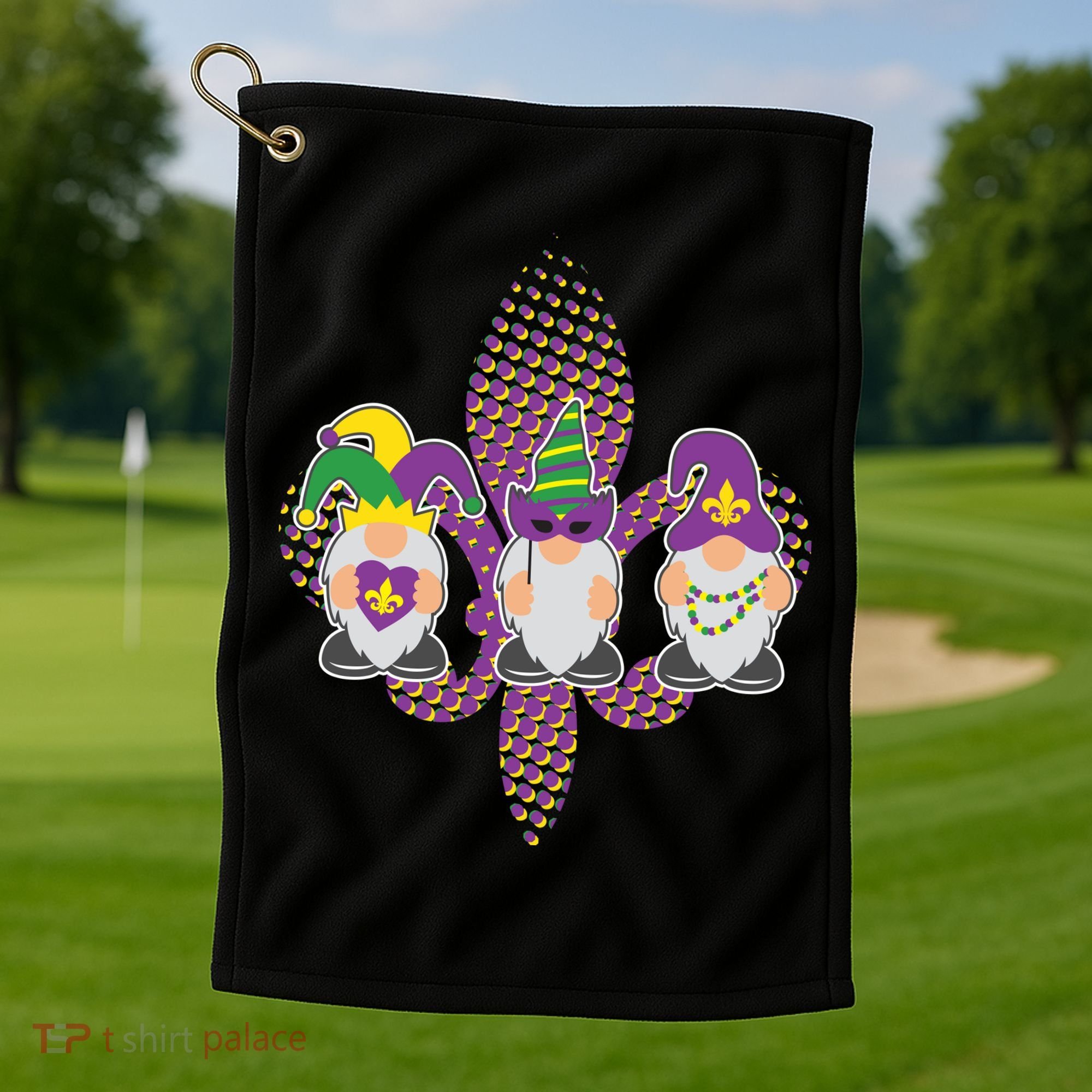 Funny Mardi Gras Gnomes Golf Towel