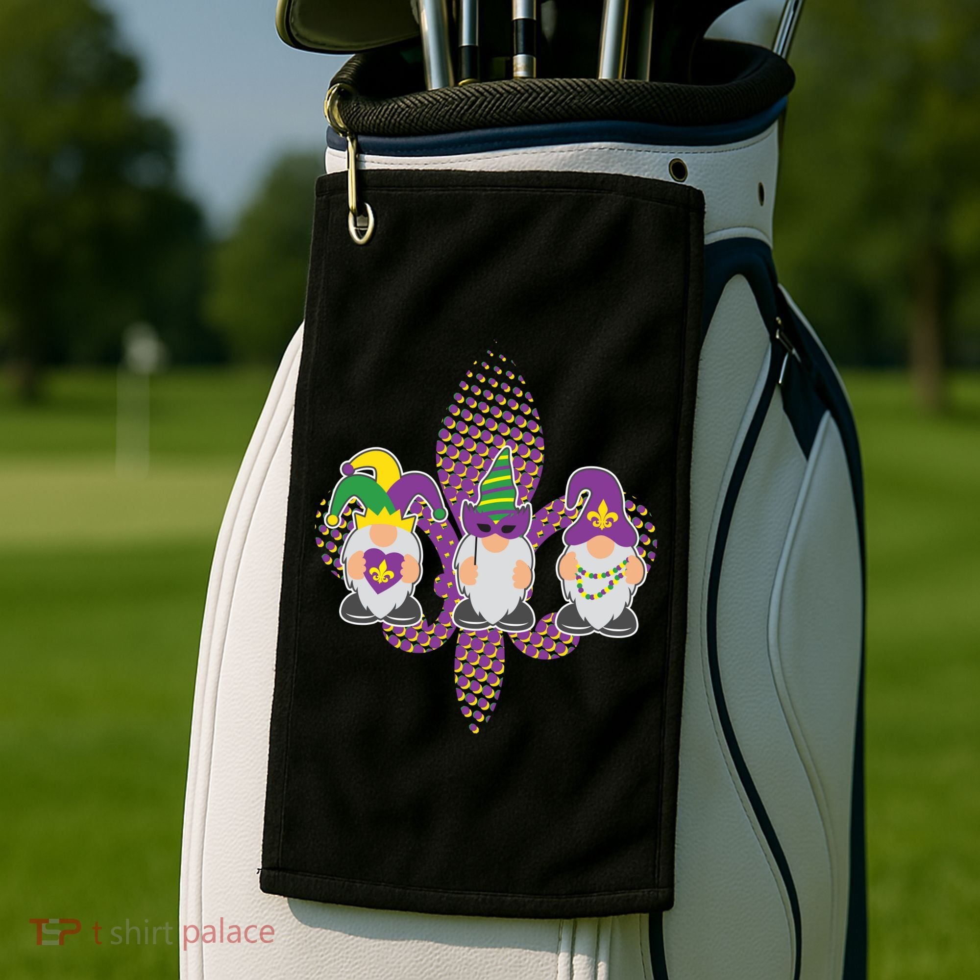 Funny Mardi Gras Gnomes Golf Towel