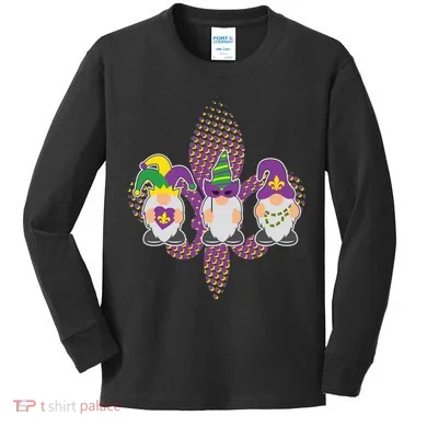 Funny Mardi Gras Gnomes Kids Long Sleeve Shirt