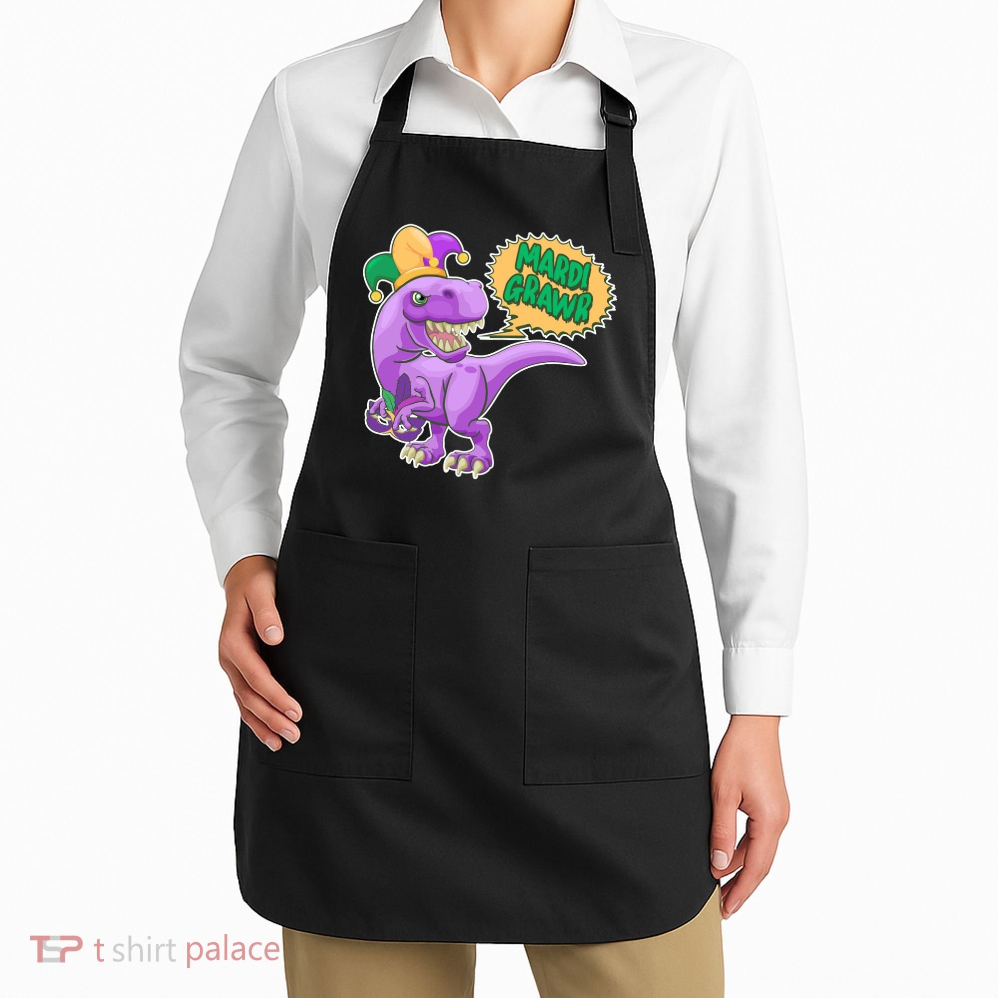 Funny Mardi Grawr T-Rex Dinosaur Apron