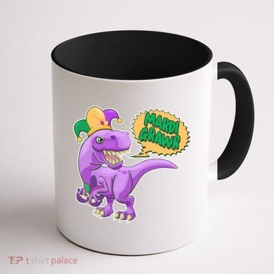 Funny Mardi Grawr T-Rex Dinosaur Coffee Mug back