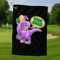 Funny Mardi Grawr T-Rex Dinosaur Golf Towel thumb 1