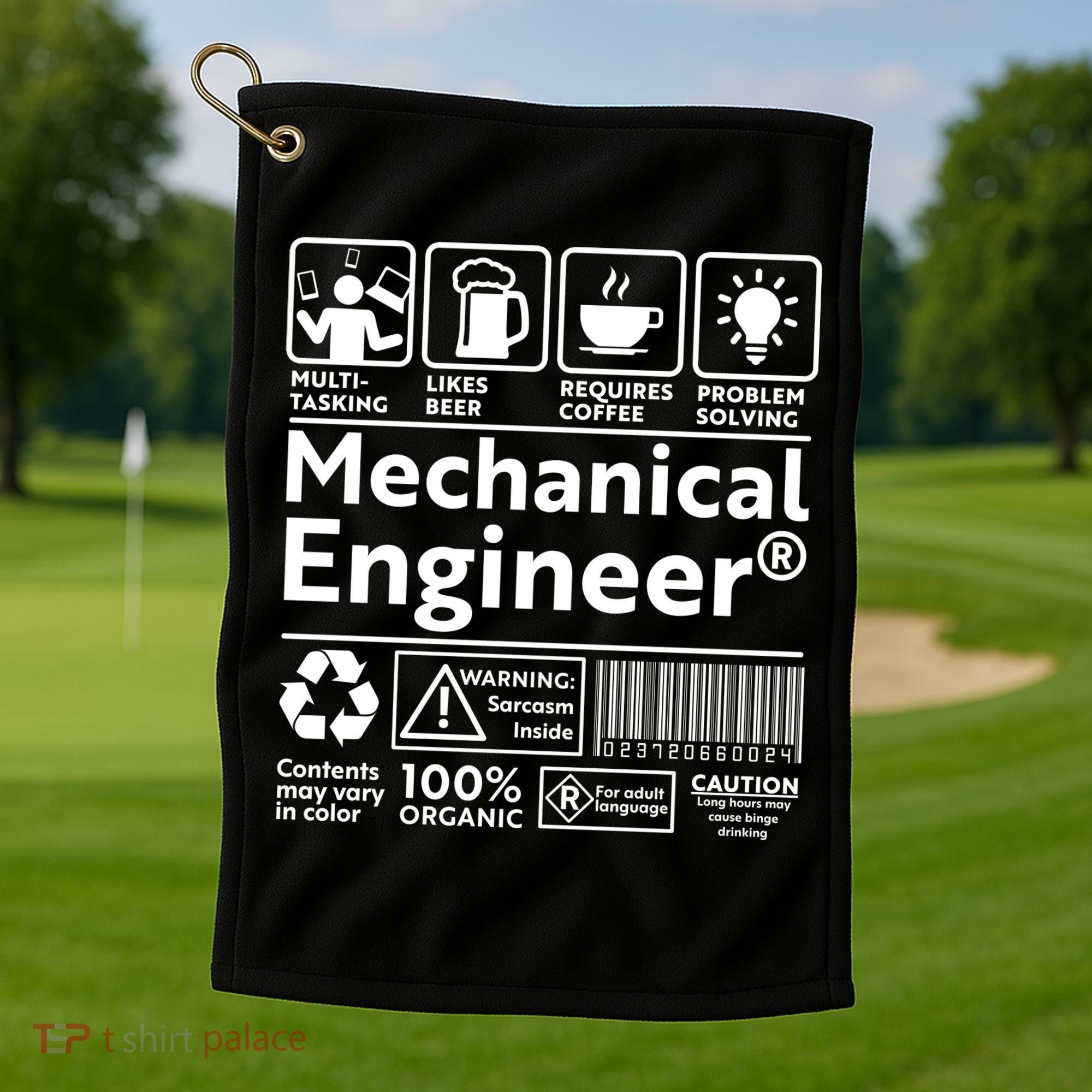Funny Mechanical Engineer Label Golf Towel