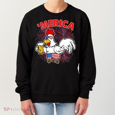 Funny Merica USA Rooster With Beer Women's Sweatshirt