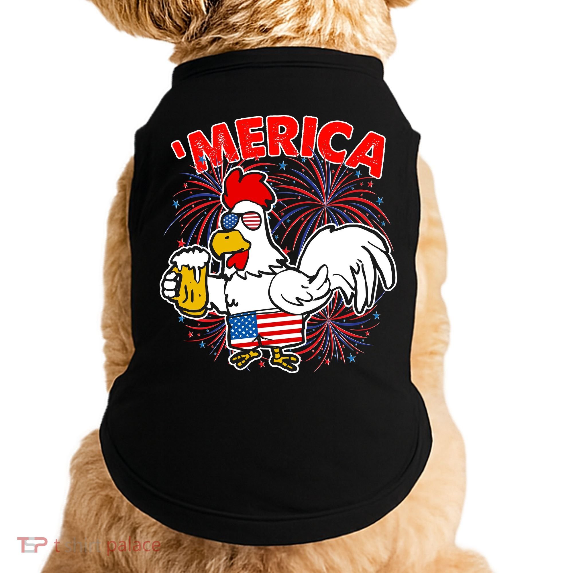 Funny Merica USA Rooster With Beer Doggie Tank