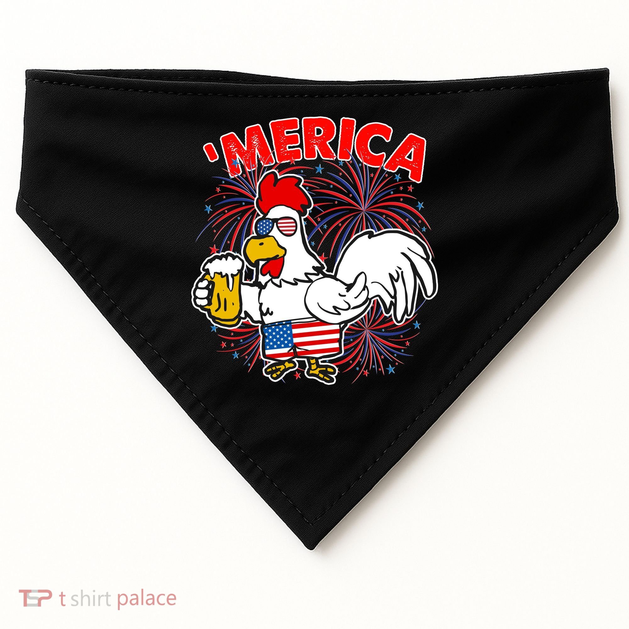 Funny Merica USA Rooster With Beer USA-Made Doggie Bandana
