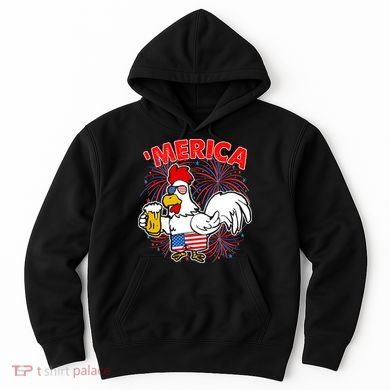 Funny Merica USA Rooster With Beer Hoodie