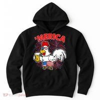 Funny Merica USA Rooster With Beer Hoodie thumb 0