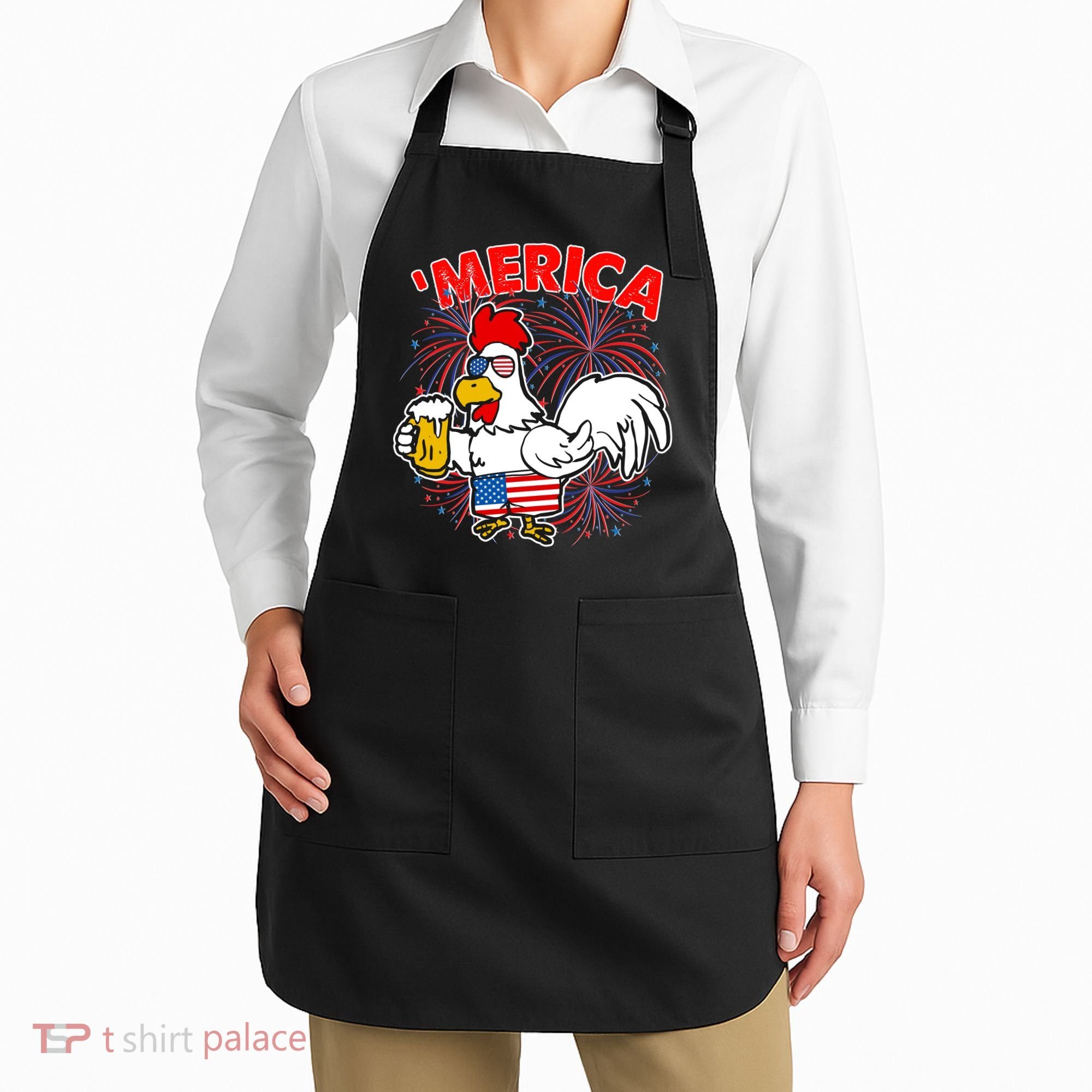 Funny Merica USA Rooster With Beer Apron