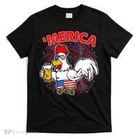 Funny Merica USA Rooster With Beer T-Shirt thumb 0