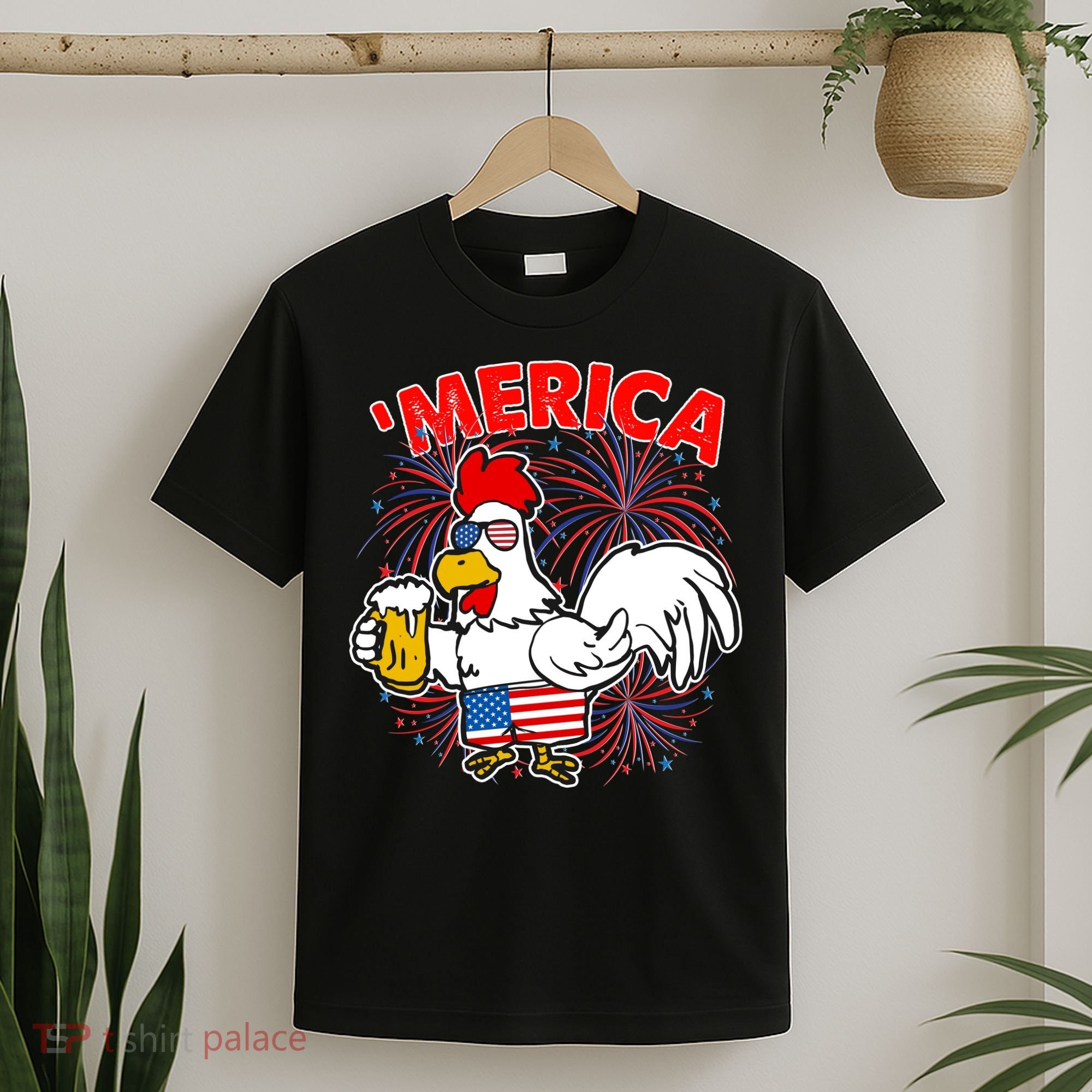 Funny Merica USA Rooster With Beer T-Shirt