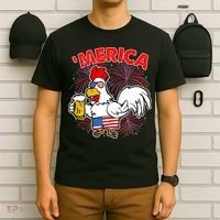 Funny Merica USA Rooster With Beer T-Shirt thumb 6