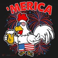 Funny Merica USA Rooster With Beer Button thumb 1