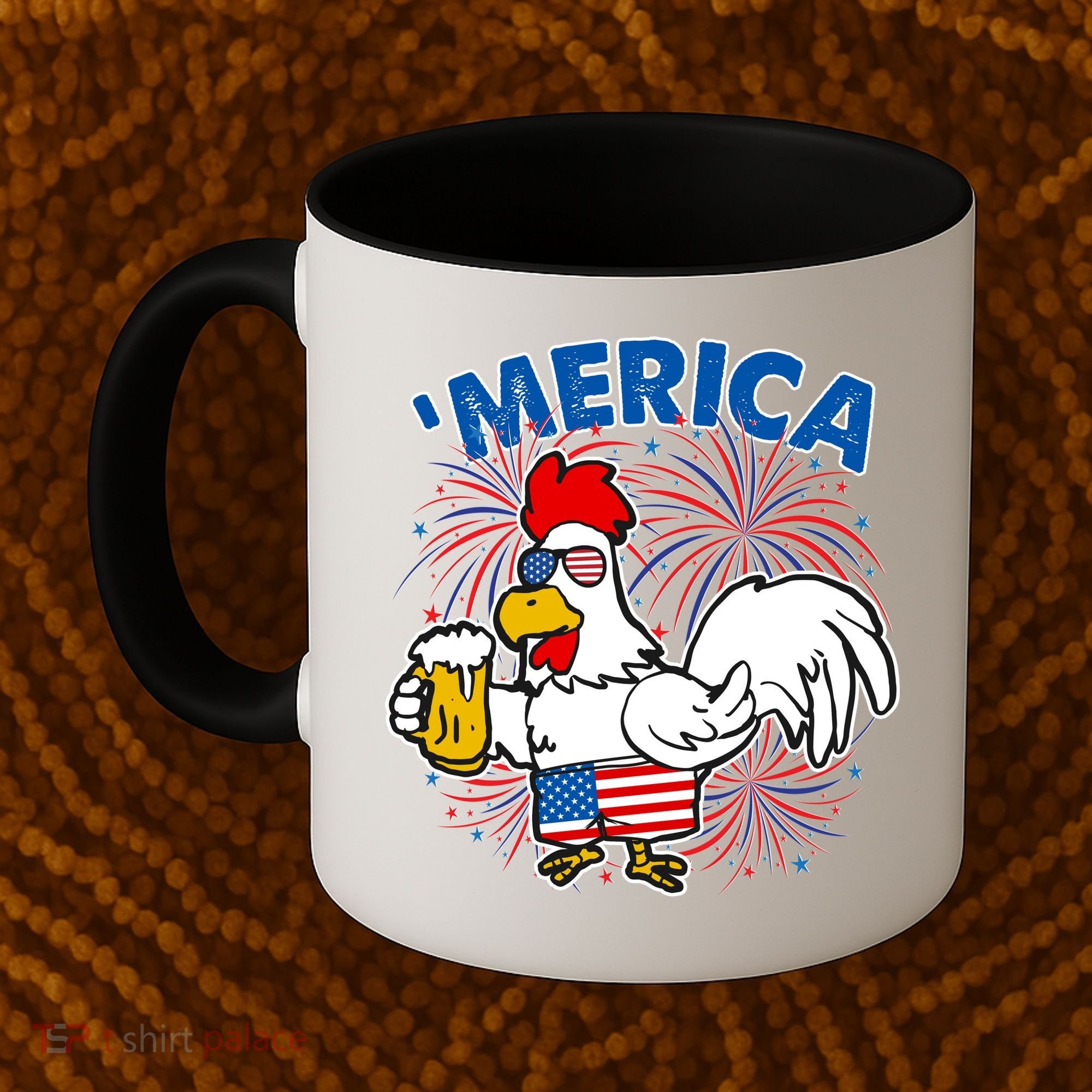 Funny Merica USA Rooster With Beer Coffee Mug