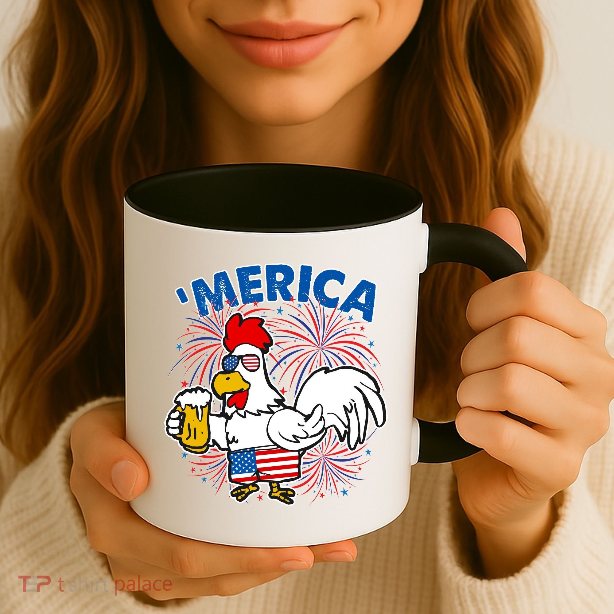 Funny Merica USA Rooster With Beer Coffee Mug