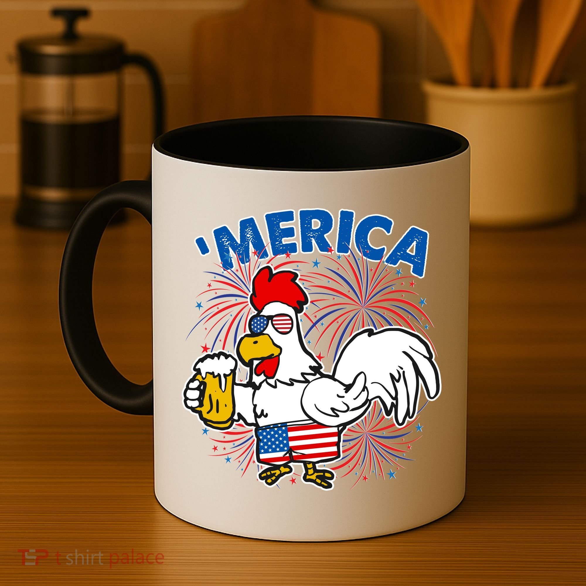 Funny Merica USA Rooster With Beer Coffee Mug