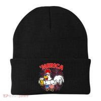 Funny Merica USA Rooster With Beer Beanie thumb 0