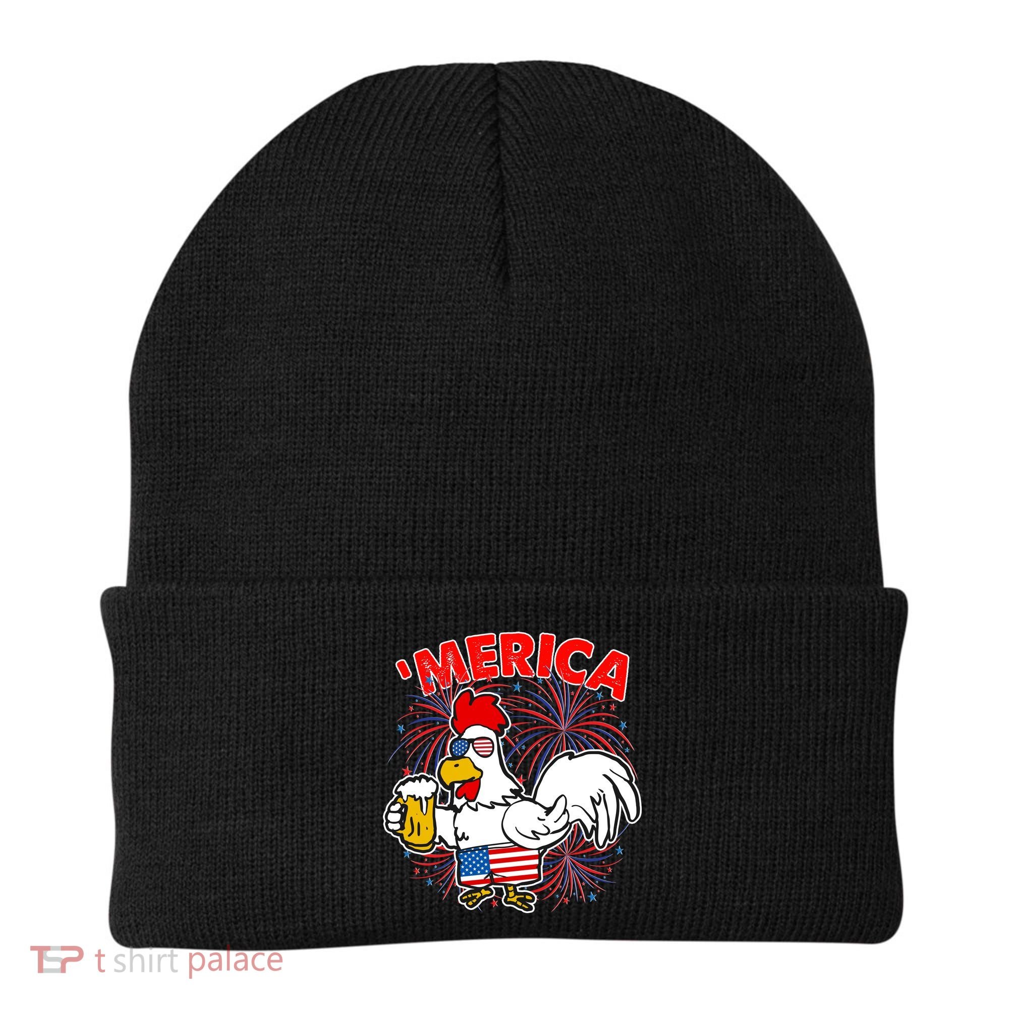 Funny Merica USA Rooster With Beer Beanie