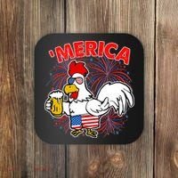 Funny Merica USA Rooster With Beer Coaster thumb 0