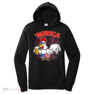 Funny Merica USA Rooster With Beer Women's Hoodie