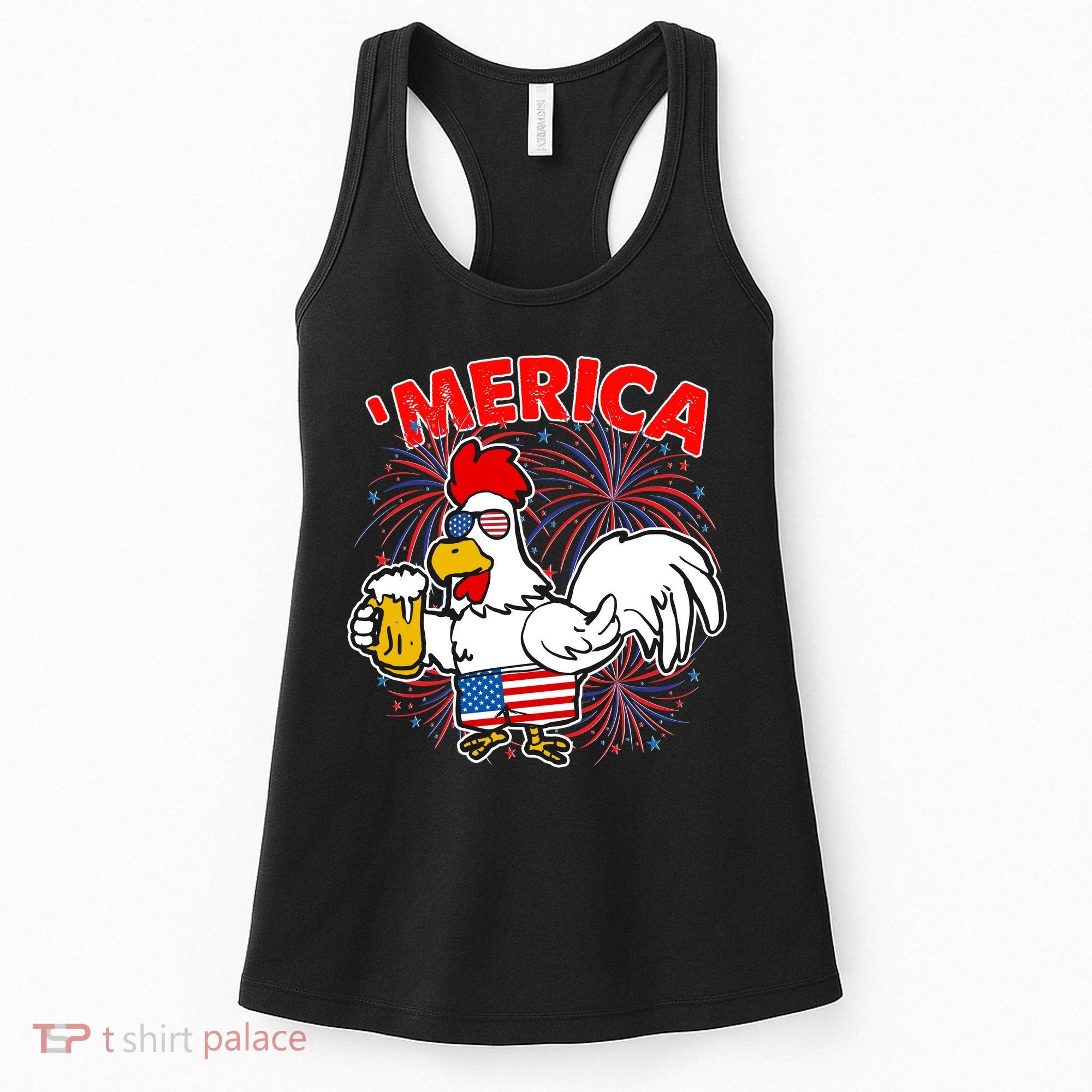 Funny Merica USA Rooster With Beer Women's Tank Top