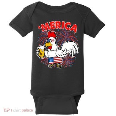 Funny Merica USA Rooster With Beer Baby Bodysuit