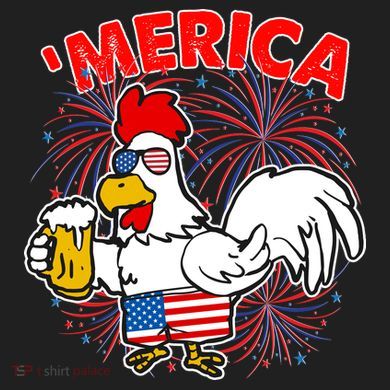 Funny Merica USA Rooster With Beer Hat