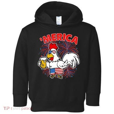 Funny Merica USA Rooster With Beer Toddler Hoodie