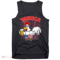 Funny Merica USA Rooster With Beer Tank Top thumb 0