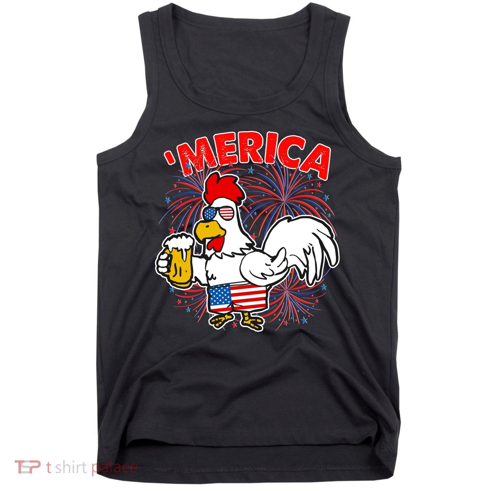 Funny Merica USA Rooster With Beer Tank Top