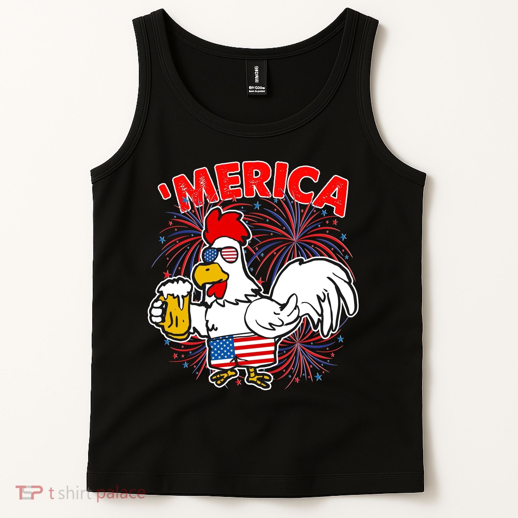 Funny Merica USA Rooster With Beer Tank Top