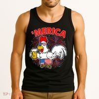 Funny Merica USA Rooster With Beer Tank Top thumb 3