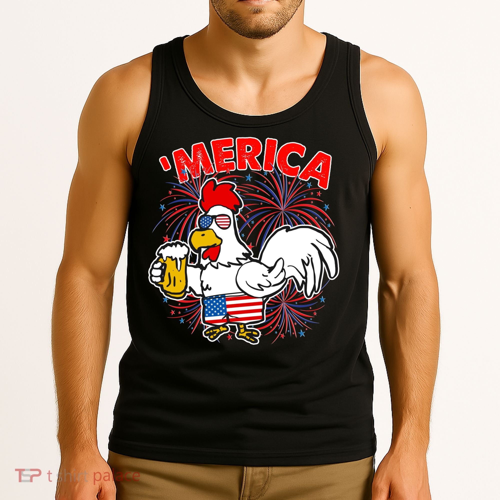 Funny Merica USA Rooster With Beer Tank Top