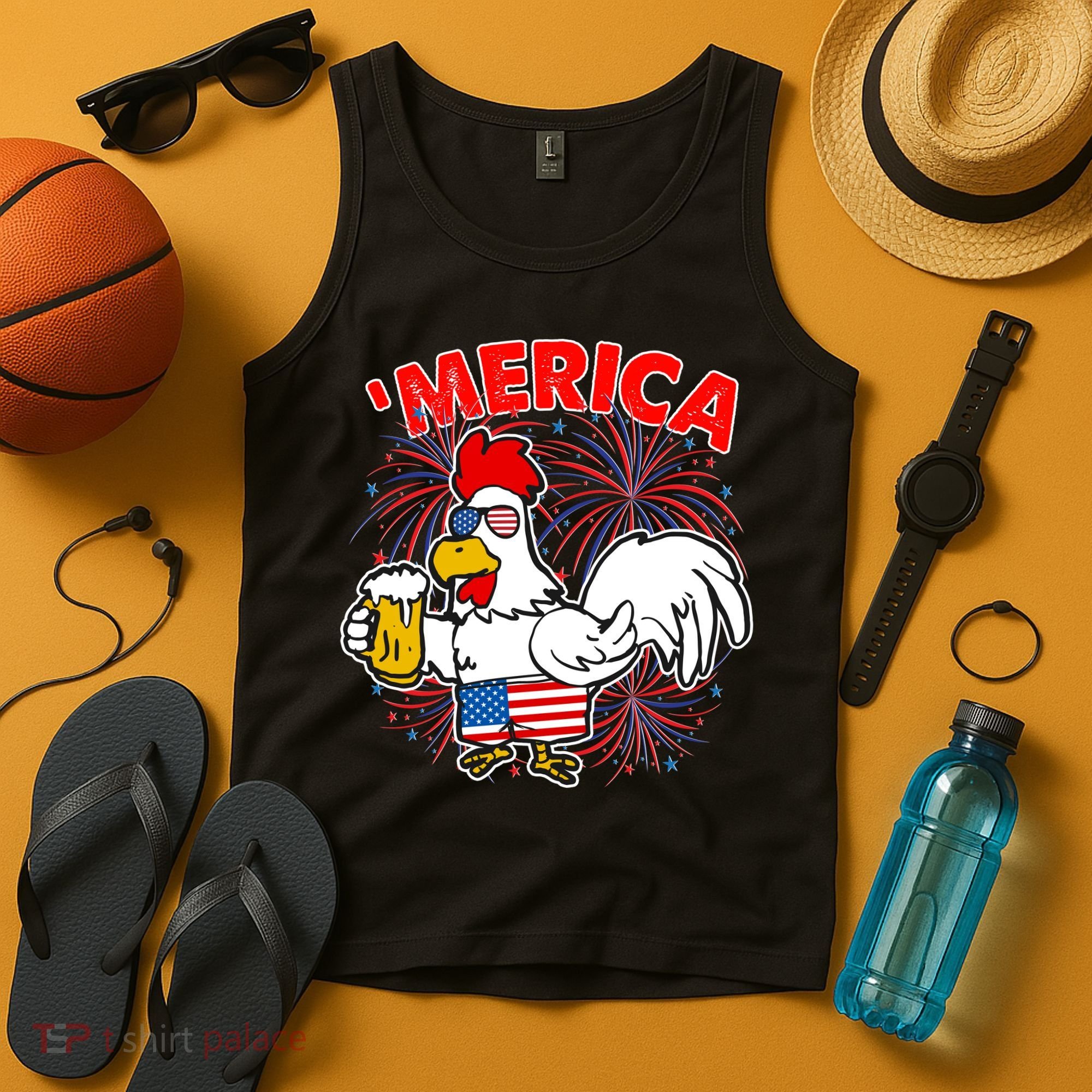 Funny Merica USA Rooster With Beer Tank Top