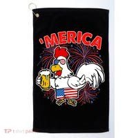 Funny Merica USA Rooster With Beer Golf Towel thumb 0