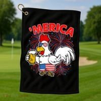 Funny Merica USA Rooster With Beer Golf Towel thumb 1