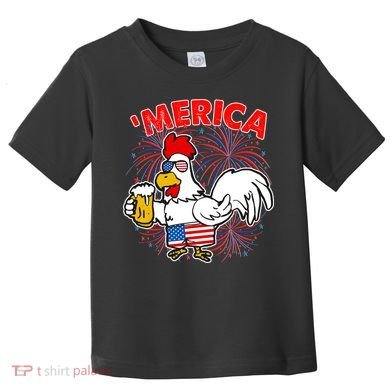 Funny Merica USA Rooster With Beer Toddler T-Shirt