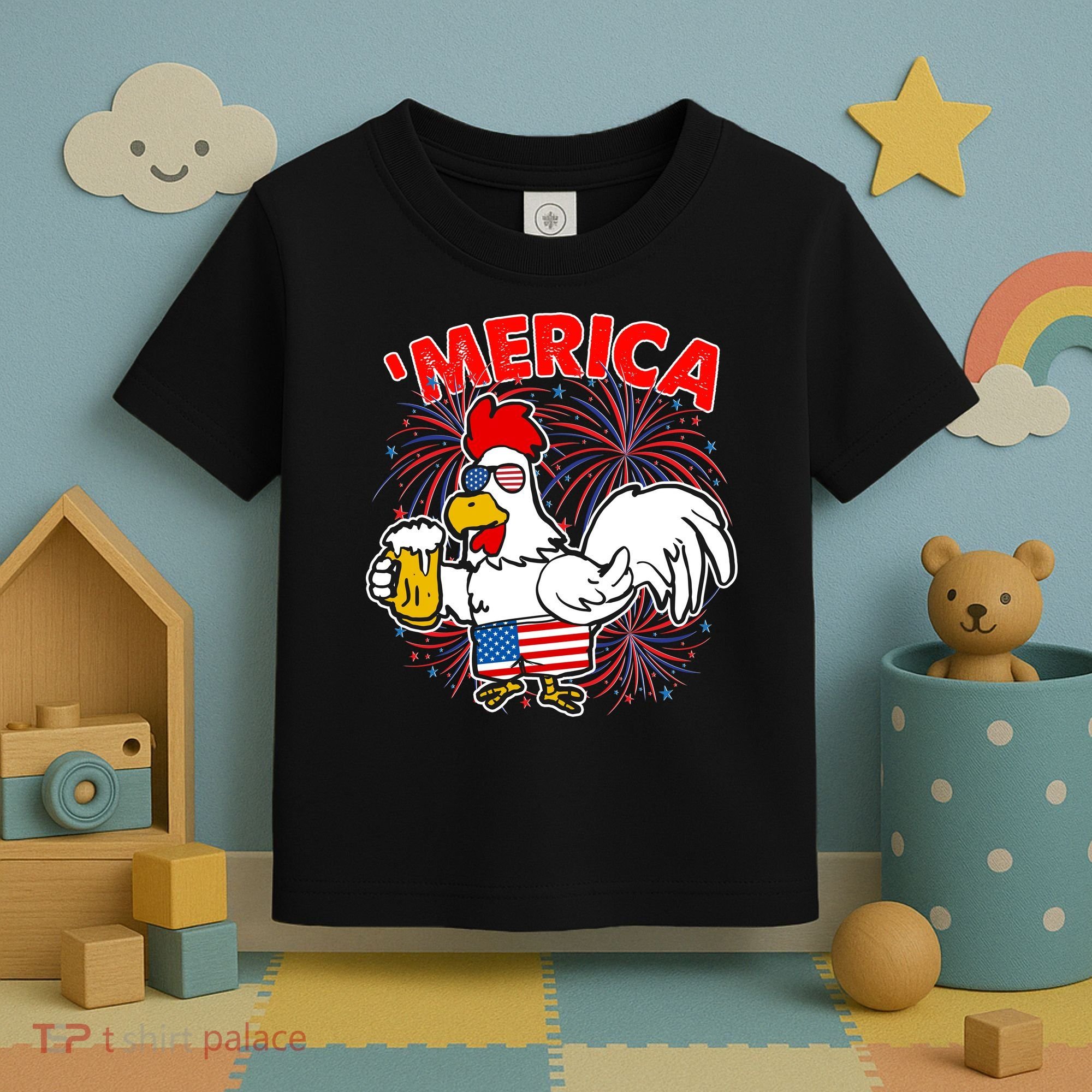 Funny Merica USA Rooster With Beer Toddler T-Shirt