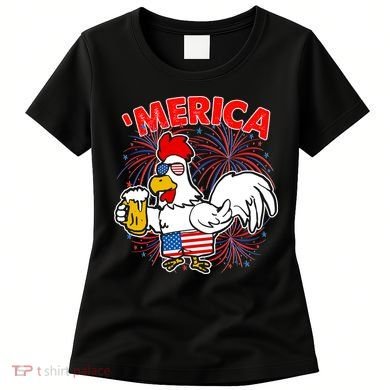 Funny Merica USA Rooster With Beer Women's T-Shirt