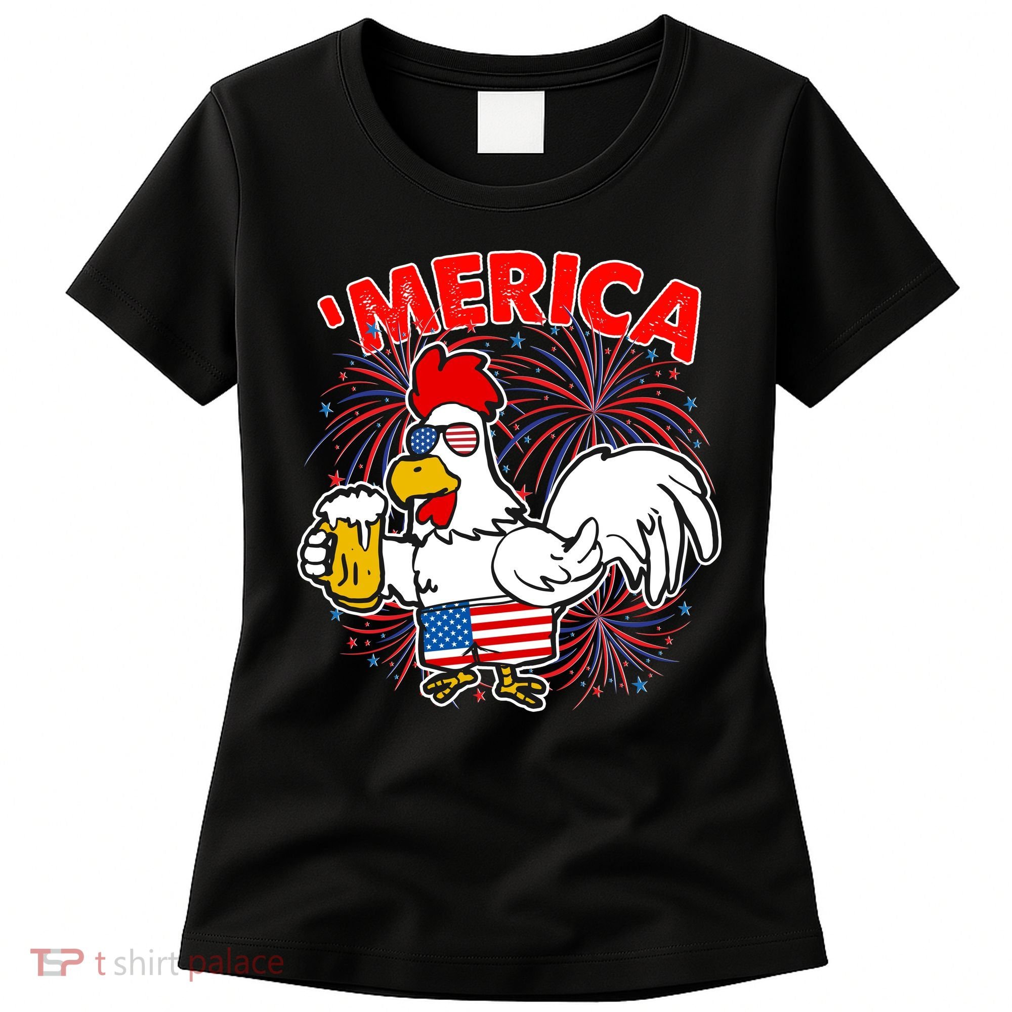 Funny Merica USA Rooster With Beer Women's T-Shirt