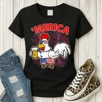 Funny Merica USA Rooster With Beer Women's T-Shirt thumb 3