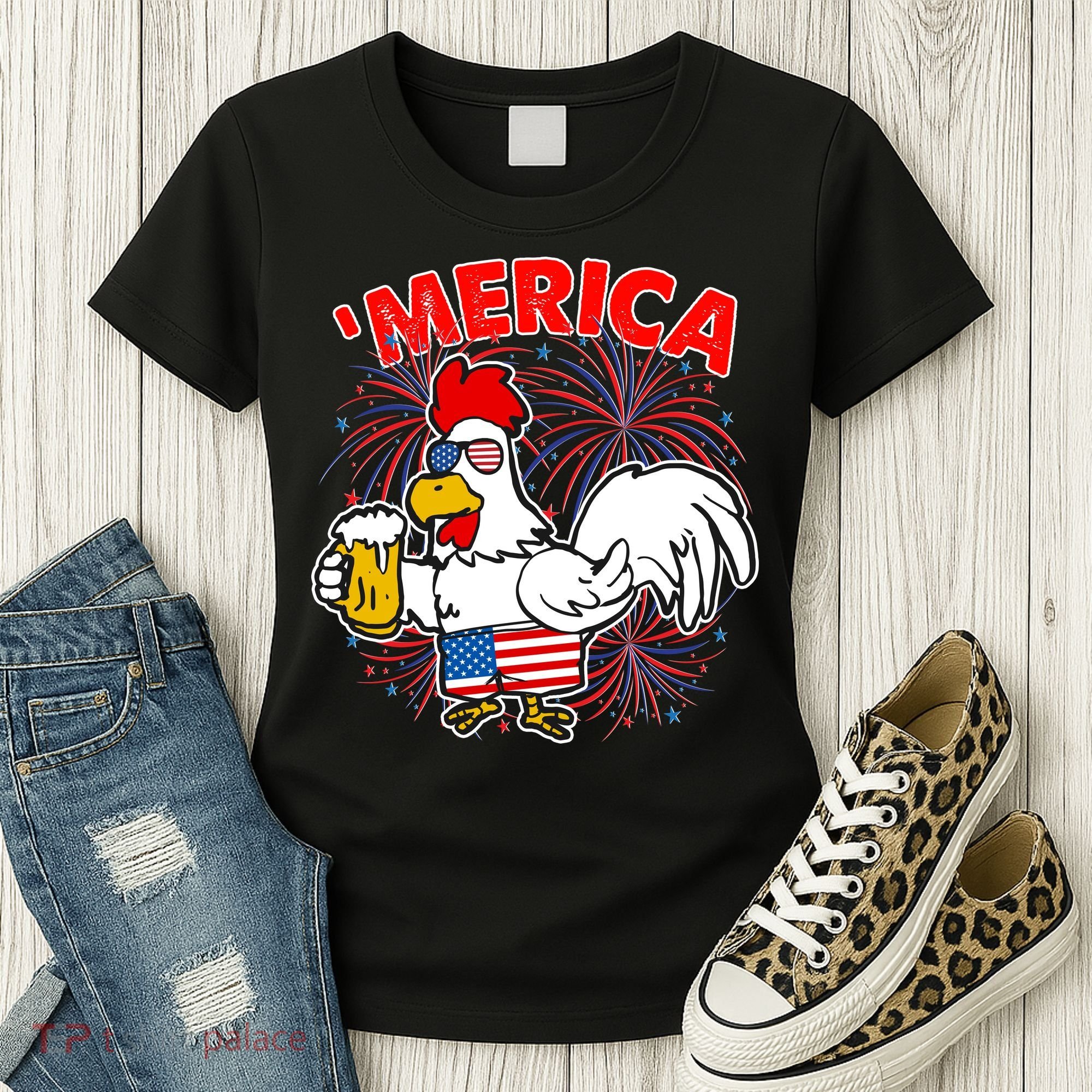 Funny Merica USA Rooster With Beer Women's T-Shirt