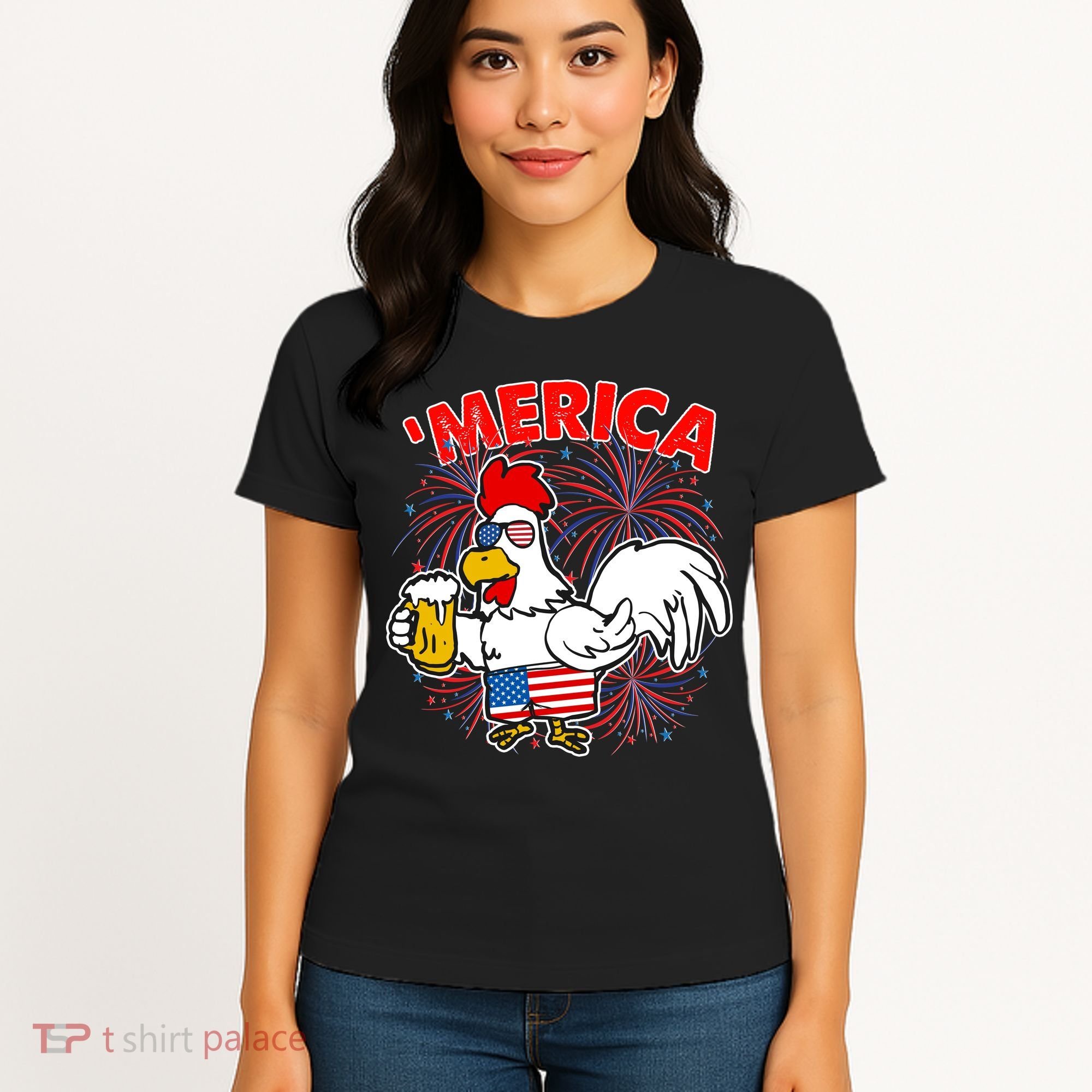 Funny Merica USA Rooster With Beer Women's T-Shirt