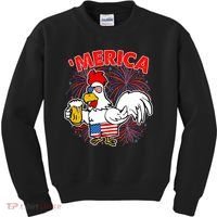 Funny Merica USA Rooster With Beer Kids Sweatshirt thumb 0