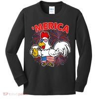 Funny Merica USA Rooster With Beer Kids Long Sleeve Shirt thumb 0