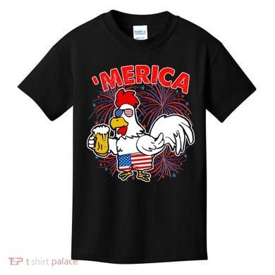 Funny Merica USA Rooster With Beer Kids T-Shirt